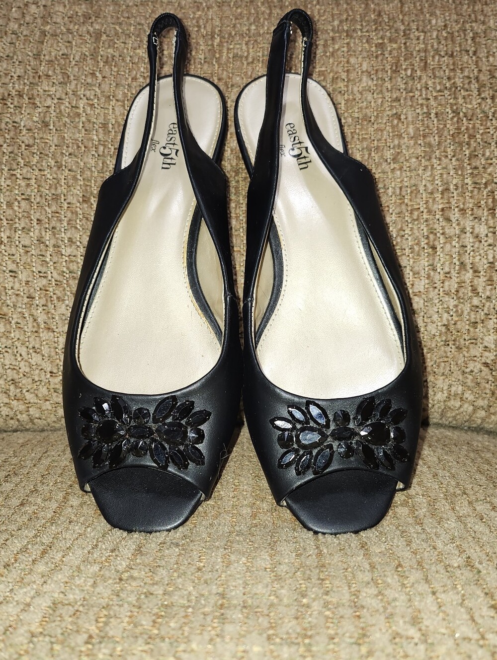 Black Jeweled Slide Sandals - Sling Backs Women 6.5